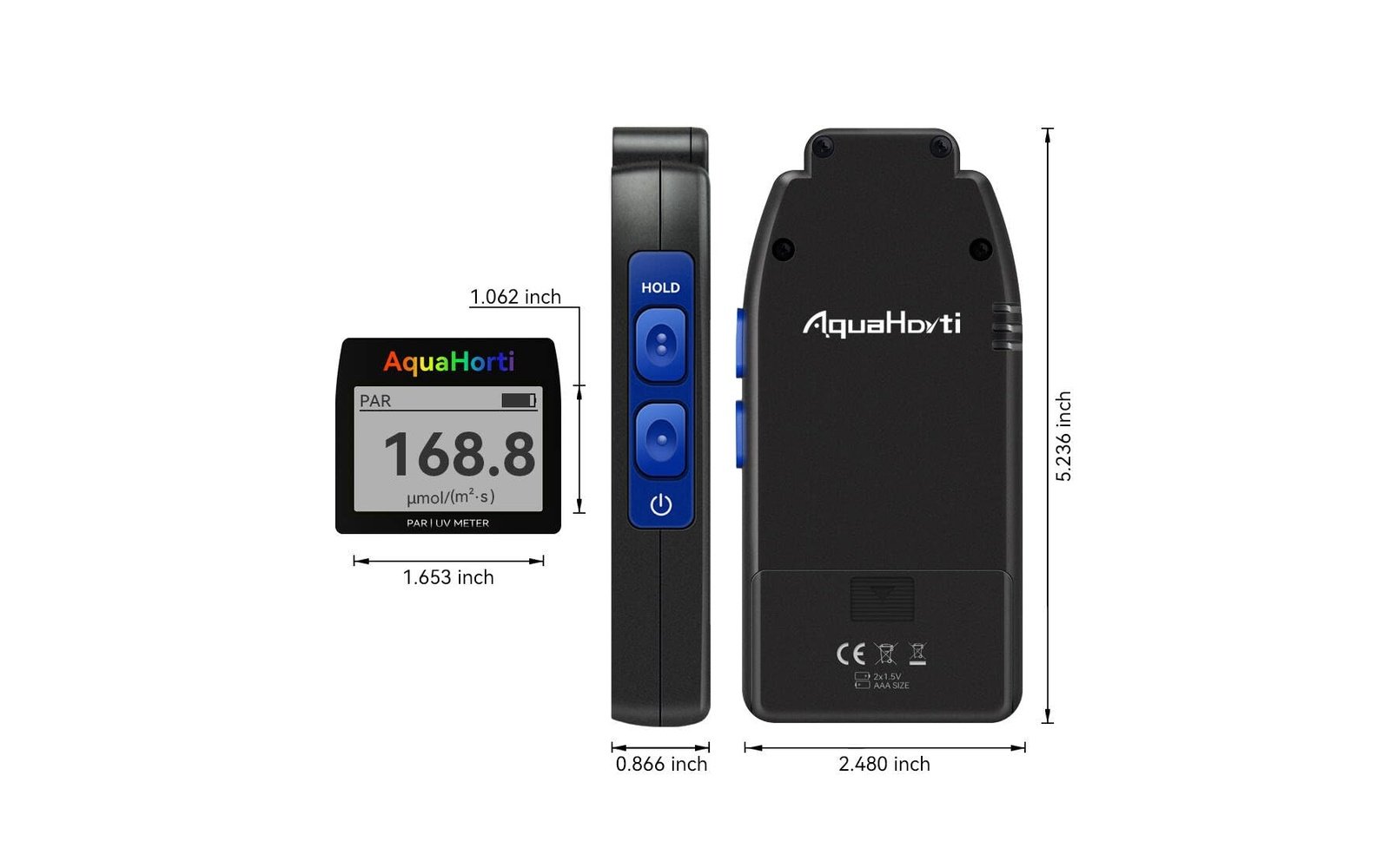 AH-Quantuv handheld size dimensions