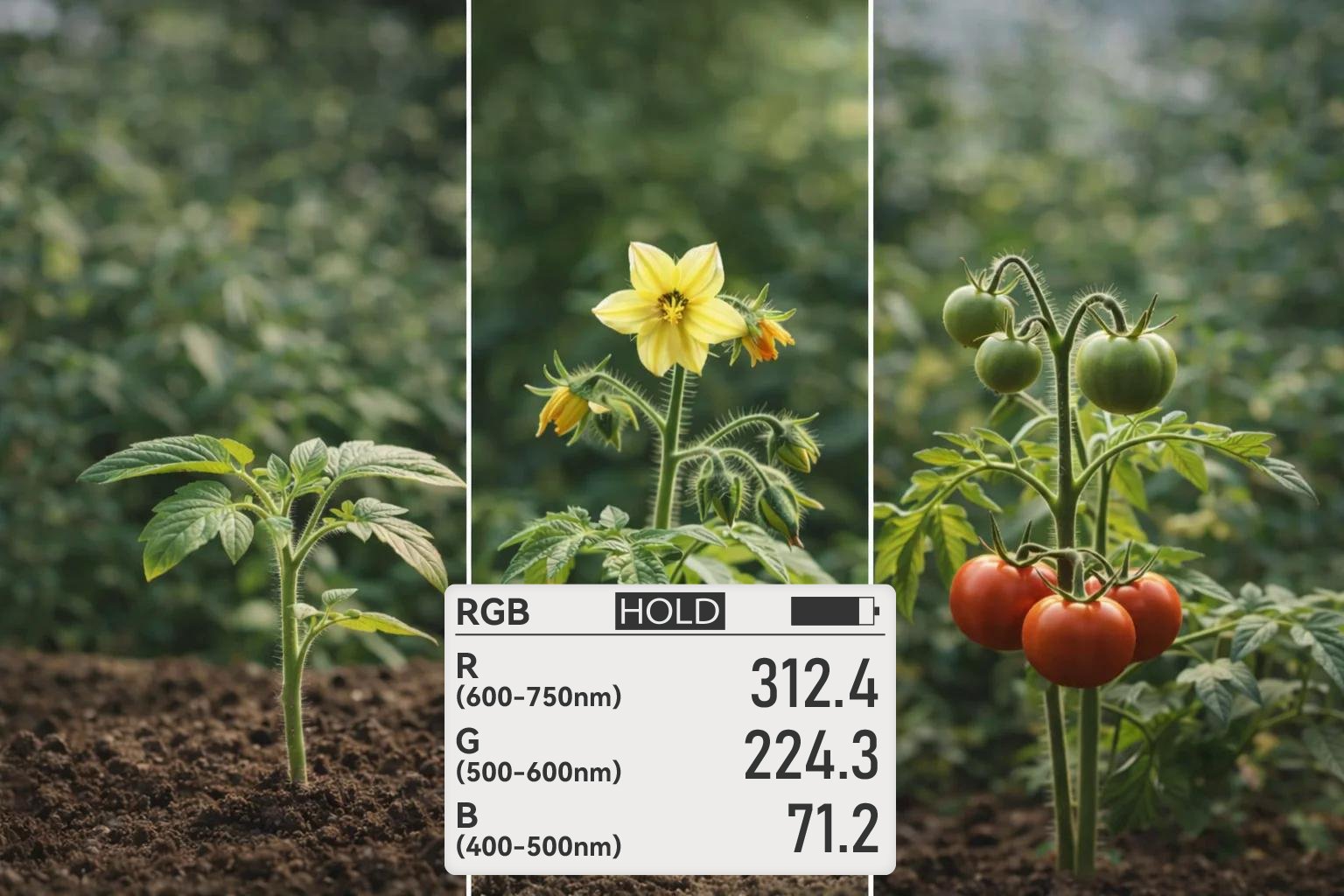 Tomato growth stages with separate RGB PAR examples