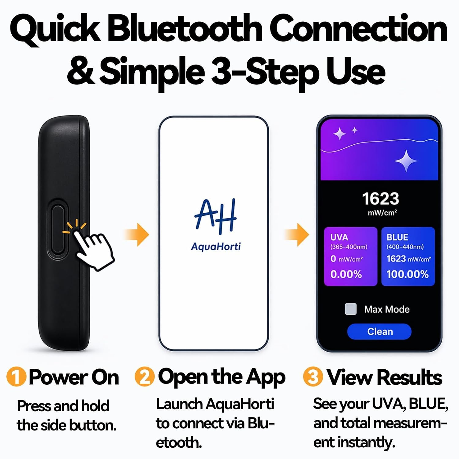 Three-step Bluetooth setup for AH-DCLM dental curing light meter