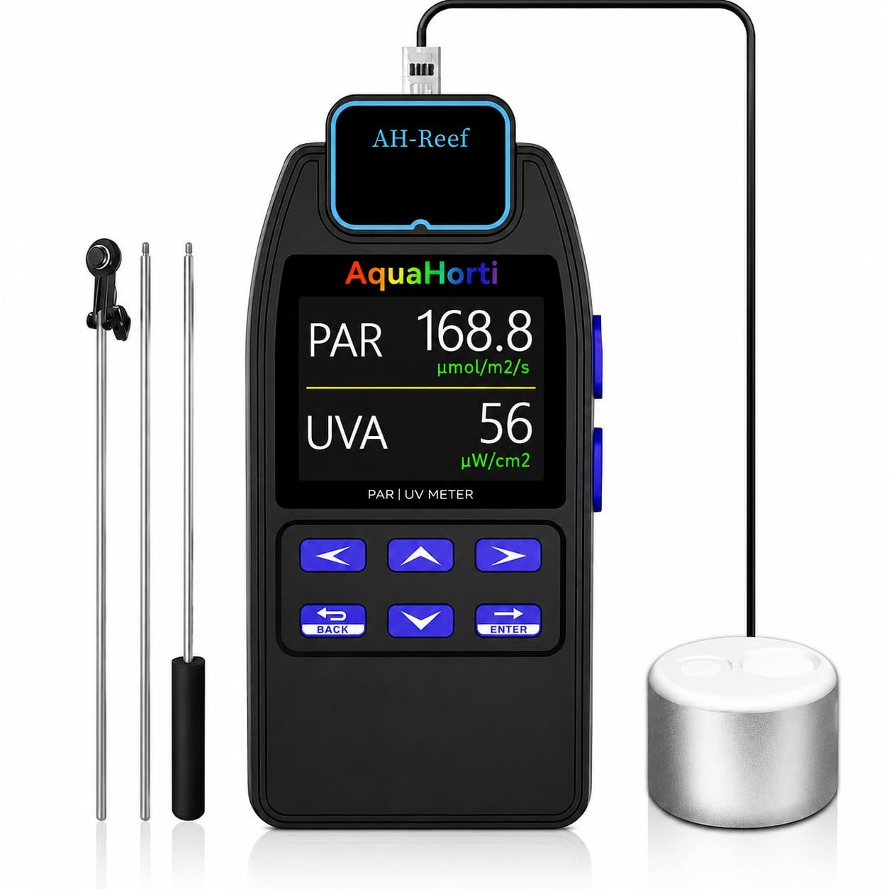 AquaHorti AH-Reef PAR and UVA meter with waterproof sensor and mounting rods