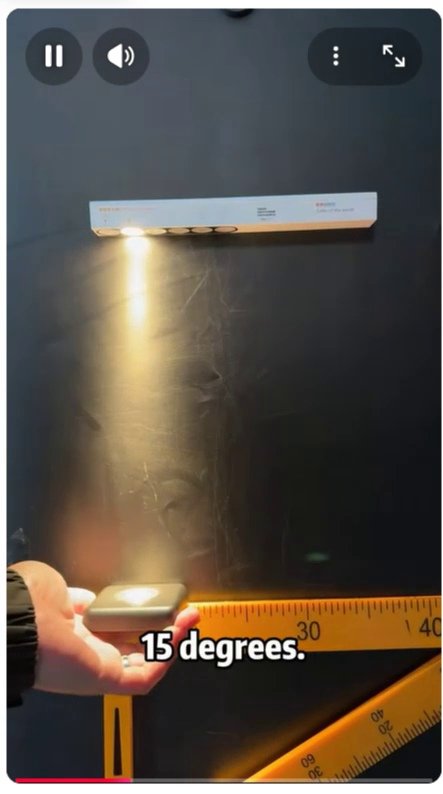 LED beam angle test setup comparing different optics at the same measurement height