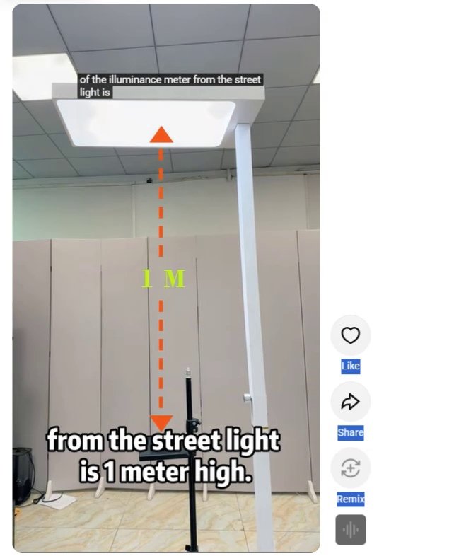 Floor-standing study lamp test setup with the sensor positioned about 1 meter below the lamp head